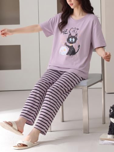 Image of Louis Luxe Cotton Blend Womens Korean Night Dress || Full Pyjama Set || Korean Nightsuit ||Women Nightwear ||Round Neck Full Sleeve Nightsuit || Loungewear || Everyday Nightdress (ND-12)