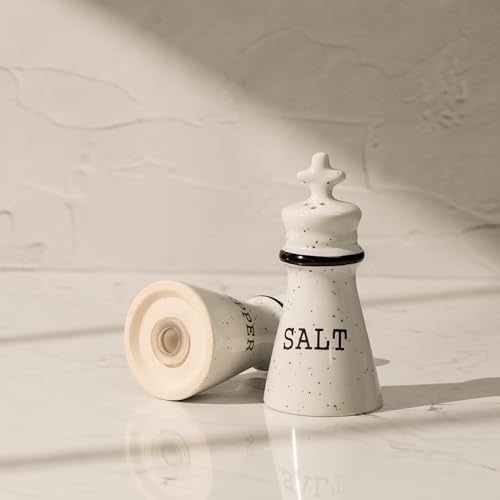 Image of His & Hers Salt & Pepper Shaker Set - Set of 2 Handcrafted Ceramic Shakers - Minimal Tabletop Essentials for Everyday Dining