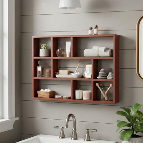 Étagère de Bureau Murale en Bois Multifonctionnel avec 9 Compartiments Ouverts