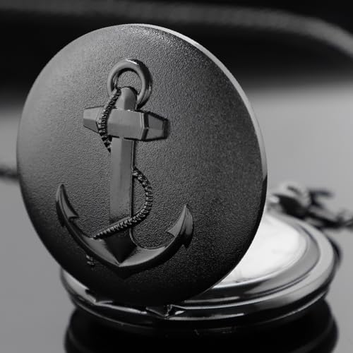 Image of Tiong Pocket Watch Anchor Pattern Design Roman Numerals Quartz with Chain Birthday Gifts