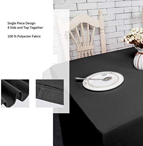 Miniatura 3 de Mantel rectangular negro ajustado de 4 pies de 48 pulgadas x 24 pulgadas, con caballete de poliéster, lavable, para bodas, banquetes, cocina, baby