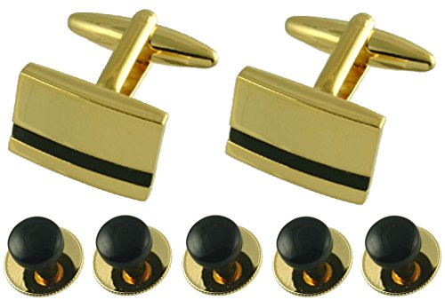 Select Gifts Dress Studs Black Onyx Gold-Tone Cufflinks Dinner Shirt Set