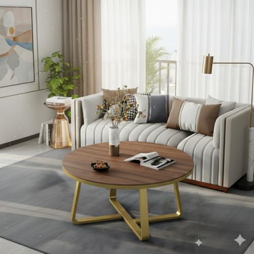 Image of Shoppee Coffee Table - Modern 2-Tier with Faux Marble Top and Gold Metal Frame - Stylish Center Table for Living Room, Sofa Table, Elegant Cocktail Table for Home, Office, Gold & Brown