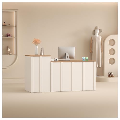 小さな受付デスク、LEDライトとロック可能な引き出しを備えたフロントデスク受付カウンター、シェイプチェックアウトカウンター、チェックアウトオフィス、美容院、ロビー用(C,100cm/39.3in)