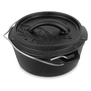 Petromax Cast Iron Dutch Oven for Cooking or Baking Outdoors Over a Campfire or in the Home Kitchen, Pre-Seasoned Cookware Conducts Heat Evenly, Flat Base, 7.9 Qt