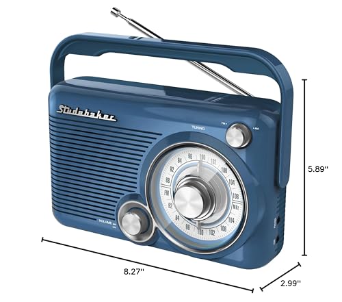 Studebaker SB2002BL Portable AM/FM Radio with Headphone Jack and Aux-in Jack with AC/DC Power (Blue)