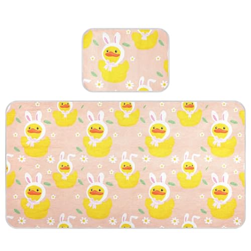 Takiito Cute Ducks Wearing Bunny Ears Baby Cooling Mattress Pad, Soft & Breathable Cooling Mat Keep Baby Cool in Summer 28x52 in, Nursery Essential