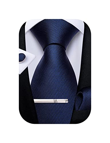 Image of DiBanGu Mens Silk Necktie Solid Color Tie and Pocket Square Cufflink Tie Clip Set Woven Plain Ties for Men Wedding Party
