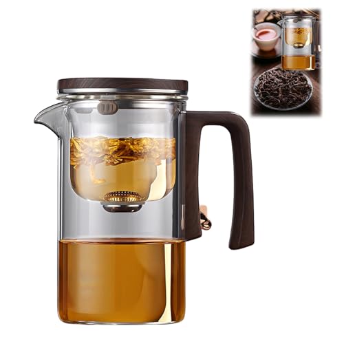 Enchantipot Tetera de cristal con infusor, mágica separación de agua, mango de madera, vidrio de borosilicato resistente al calor, con colador (720 ml, transparente)