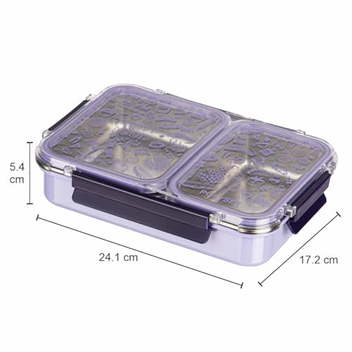 Image of Polyset Munch Mate 1000 2 PARTITION - Purple Compartment Stainless Steel Lunch Box, Leakage Proof Lunch Box for School Kids and Adults Pack of 1 1000ml