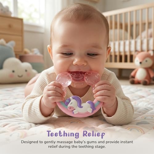 Image of Baybee Soft Silicone Teether for Baby | BPA Free Food Grade Teething Toys for Babies | Easy Grip Unicorn Nipple Teethers for Newborn | Chew & Textured Gum Teethers for 6 to 12 Months Baby(Pink)