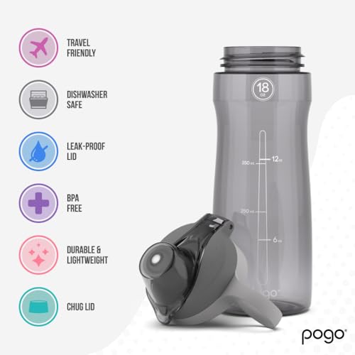 Image of Pogo BPA-Free Tritan Plastic Water Bottle with Chug Lid, 18 Oz, Grey (Pack of 6)