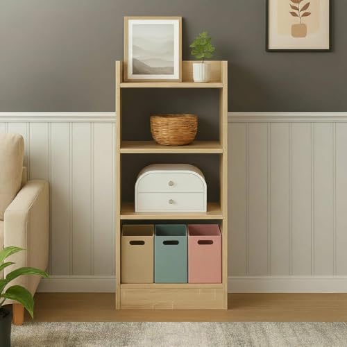 Image of FURLAY Modern Minimalist Wood Ladder Shelf - 4-Tier Open Storage Unit, Space-Saving Organizer for Bathroom, Kitchen, and Living Room (Classic Oak)