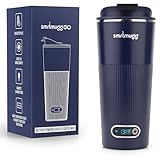 SmrtMugg GO Heated Coffee Mug, Travel Mug, 13.5 OZ. Smart Mug, Battery Powered Heated Coffee Mug, Great for Coffee and Tea, Snap on Magnetic Charging Cord, New and Improved (Navy Blue)
