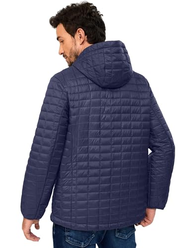 Image of Little Donkey Andy Puffer Jacket Men Winter Coat with Hood Lightweight Jackets Waterproof with Recycled Insulation Outdoor Navy L