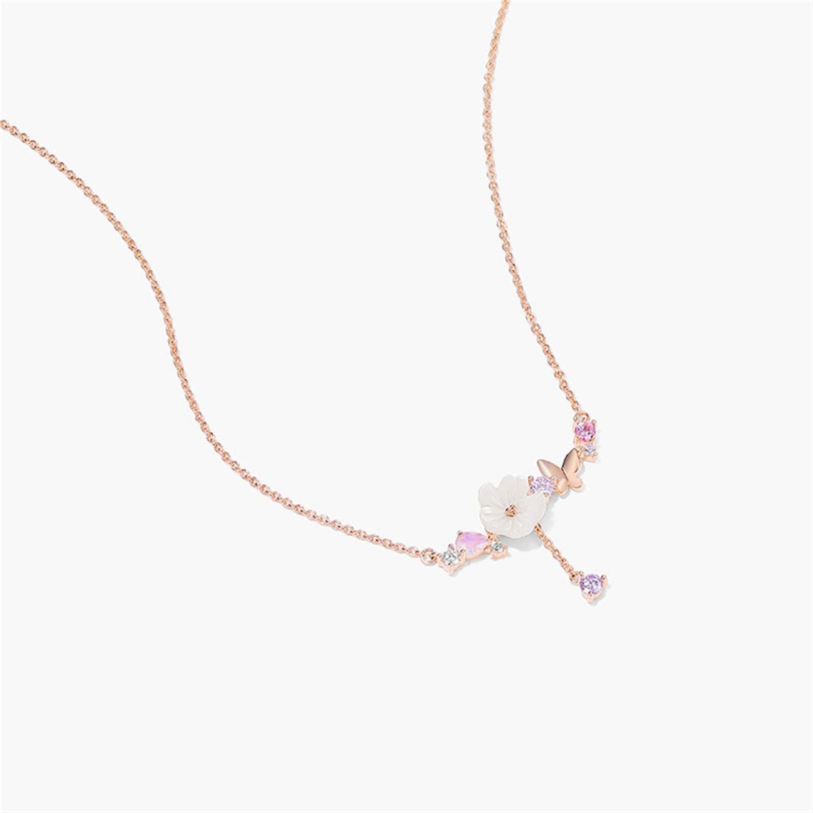 Collares colgantes Collar de flores de mariposa de plata 925 Accesorios de cadena de clavícula de lujo ligeros dulces y encantadores para mujeres
