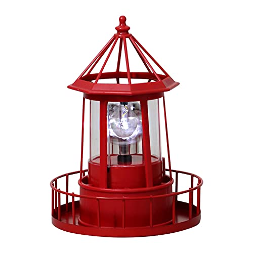 Phare solaire rotatif rouge pour illuminer votre terrasse et les bordures de l'étang
