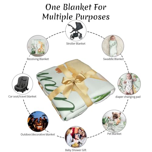 Image of Personalized Baby Blanket with Name, Custom Name Blanket for Kids Soft Flanne Blankets in Easter Personalized Baby Gifts for Infant Newborn Shower (Green)