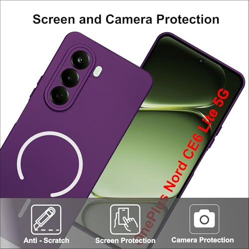 Image of SBMS Silicone Back Cover Case for OnePlus Nord CE6 Lite 5G | Soft Micro-Fibre Lining Inside | Magsafe Print On Back Side Camera Protection Bump | Shockproof Case OnePlus Nord CE 6 Lite (Purple)