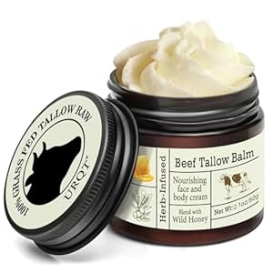 URQT Beef Tallow for Skin – Organic Grass-Fed Whipped Beef Tallow and Honey Balm – Deeply Moisturizing for Face & Body – Natural Skin Care for Soft, Supple Skin