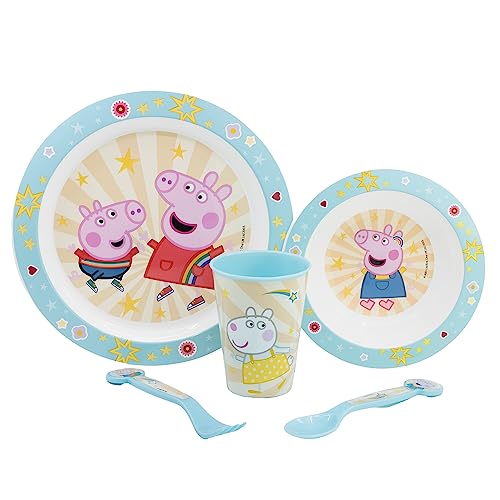 Ensemble de vaisselle réutilisable pour enfants et micro-ondes composé de gobelet, assiette, bol et couverts Peppa Pig