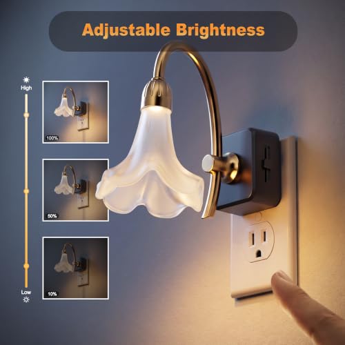 Image of JandCase Night Light, Night Lights Plug into Wall, Glass Flower Nightlight