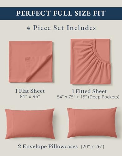 Image of LANE LINEN 100% Organic Cotton Full Sheets Set, 4-Piece Pure Organic Cotton Percale Sheets, Long Staple Cotton Sheet, Ultra Soft Bedding Sheets, Breathable,Fits Mattress Upto 15 inch Deep - Rose Dawn