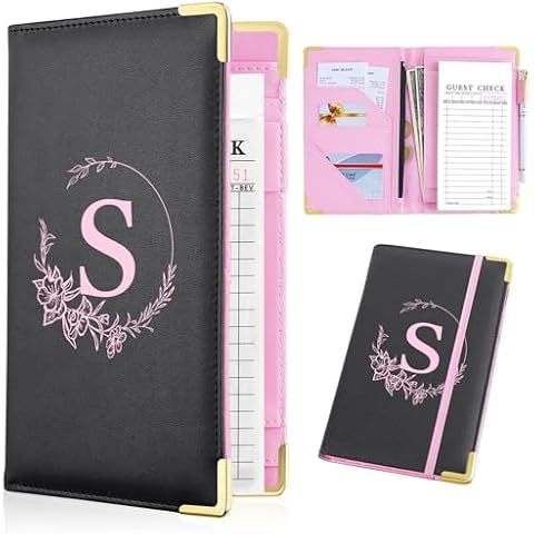 Server Books for Waitress Alphabet Waitress Book Black Server Book with Zipper Pocket PU Leather Serving Books Cute Waiter Book Fits Server Apron Personalized Waitress Accessories Cover