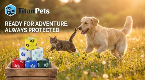 Image of Dog Bandage Cohesive Wrap for Paw & Leg | 5cm x 4.5m - Pack of 6 | Easy Tear, Fur Safe | Self Adhesive Elastic Vet Tape for Walking Protection, Wound Care & Licking Prevention Bandage Roll