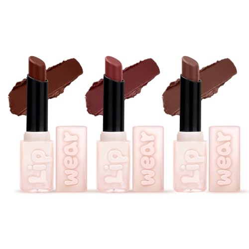 Image of Million Colors Lip Wear Creamy Matte Hydrating Lipstick Infused With Argan Oil, Shea Butter , Papaya Seed and Vitamin E| Highly Pigmented, Smudge-Proof and Creamy Matte Finish (The Latte Collection, Pack of 3)