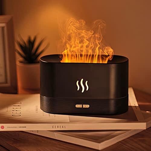 Flame Air Aroma Diffuser Humidifier, 2023 Upgraded Essential Oil Diffuser, Cool Mist Humidifiers with 7 Color Flame, Noiseless with Auto-Off Protection for Kids Friend Lover Gift Bedroom Home (Black)