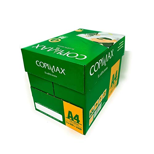 Caja de Papel Multiusos A4 para Impresora. (2500 Folios) Fabricado en España. Eco-Eficientes. Compatibles con impresoras de Inyección, Laser, Fax, Fotocopiadora.