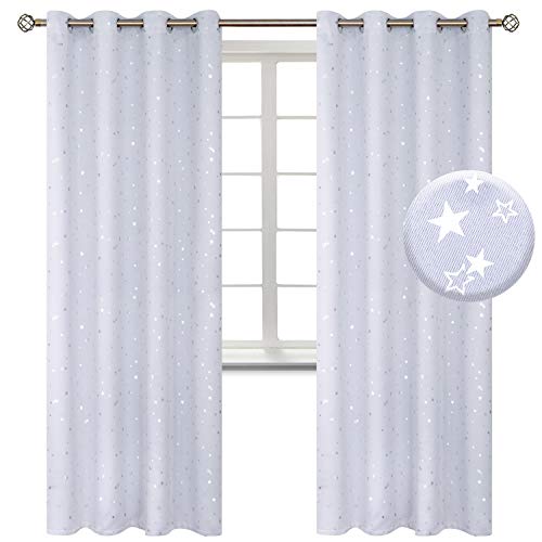 Image of BGment Kids Room Curtains for Bedroom - Grommet Thermal Insulated Silver Star Print Room Darkening Curtains for Living Room, Set of 2 Panels, 52 x 72 Inch, Greyish White
