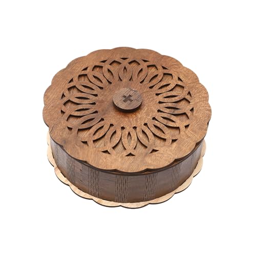 Image of Decorative Round ryFruits Storagebox /Wooden DryFruitbox /Sweetsbox /Wooden Dry Fruitbox /Giftbox /Mukhwashbox, Sopari Storagebox
