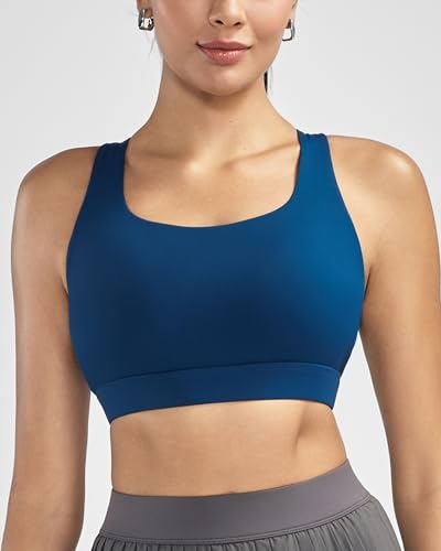 Image of RUNNING GIRL High Impact Sports Bras for Women - Scoop Neck Strappy Sports Bra High Support Moulded Cup Workout Bra