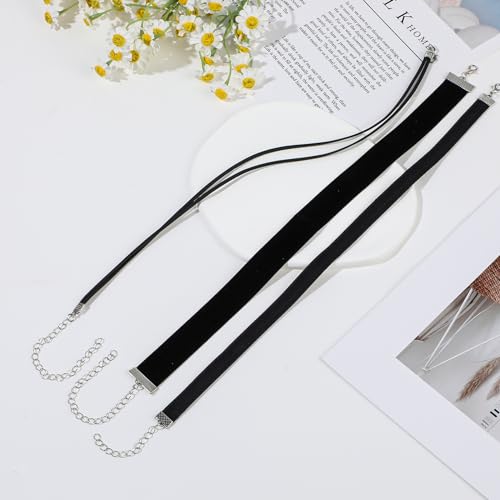 Telooco 3 Stück Samt Choker Kette Damen Schwarz Halskette Gothic Samtkragen Halsband Verstellbarer Trachtenkette Damen Halloween Enganliegend Kropfband Halskette Damen-und Mädchenschmuck