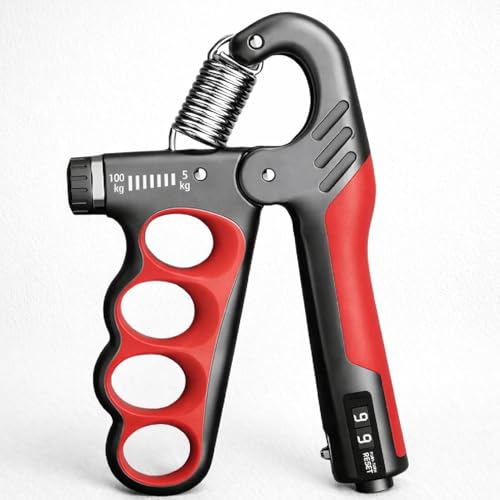 Image of 5KG To 100KG Weight Adjustable Hight Quality Hand Gripper for Men & Women |Hand Grip|Finger Exerciser|Power Gripper|Hand Exerciser Equipment|Hand Strengtheners with Counter 4 hole finger gripper (Red)
