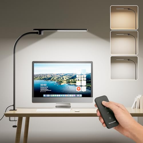 Honeywell HJ2 Sunturalux Clamp LED Desk Lamp CRI97 Full-Spectrum Eye-Caring Light 3 Color Modes & Stepless Dimming 16 Flexible Gooseneck for Reading Home Office Art Creation (Black)