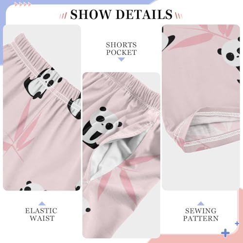 Panda and Leaf Print Boys Long Pants Soft Trousers Elastic Waist Kids Lounge Bottoms with Pockets S-XL4