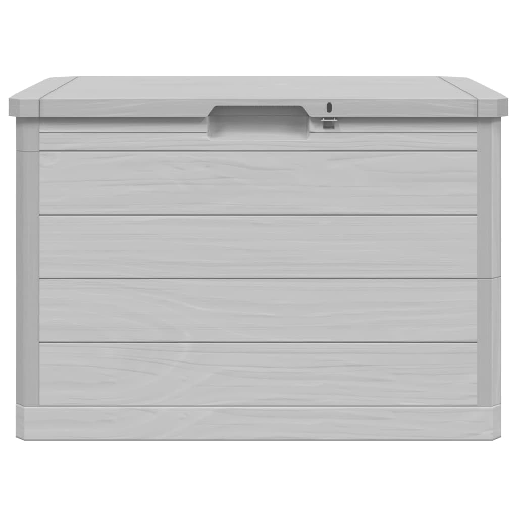 Outdoor-Kissenbox Grau 77,5x44,5x53 cm Polypropylen Aufbewahrungsbox mit abschließbarem Deckel und Holzoptik für Garten Terrasse Lagerung