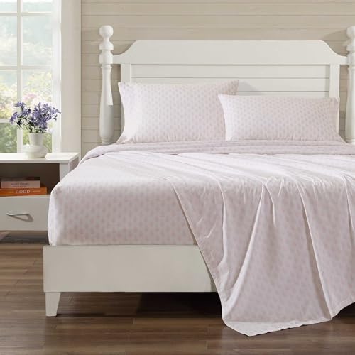 Image of Laura Ashley - King Sheets, Lightweight & Breathable Cotton Percale Bedding Set with Matching Sham(s), Oeko-Tex Certified (Francesca Pink, King)