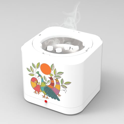 Image of Shivansh Technology Incense Holder Electric Kapoor Dani Camphor Diffuser Burner for Home | Karpuram Bakhoor Oud Aroma Oil & Dhoop Machine | Essential Oil Diffuser for Home (White) (Folk Birds)