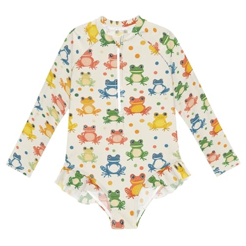 Girls Swimsuits Long Sleeve Bathing Suits Cute Frogs UPF 50+ Sun Protection Swimwear 3-12 Years