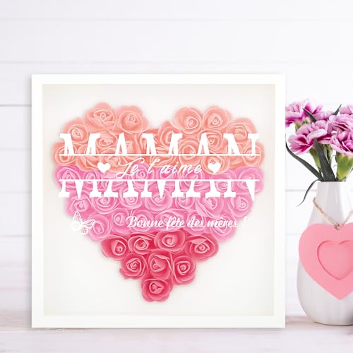 BEXOA Cadeau Fête des Mères Personnalisé - 3D Fleur Artificielle Cadre Déco Cadeaux Uniques pour la Fête des Mères, Noël, Anniversaire pour Maman,...
