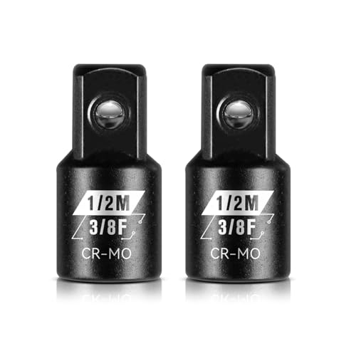 BLACKROBOT 2 Piece 3/8F To 1/2M Impact Socket Adapter Set SAE Drive Cr-Mo Steel Exceeds ANSI Standards Square Drive Reducer for Impact Driver Wrench