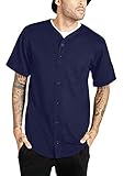 Ma Croix Mens Premium Baseball Button Down Jersey Shirt Short Sleeve Athletic Sports Tee (Large, 1KSX0002_Navy)