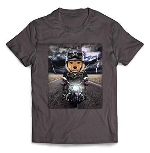 Fox Republic【仔犬の 柴犬 ドッグ 犬 いぬ バイク ヘルメット】 メンズ 半袖 Tシャツ チャコール XL