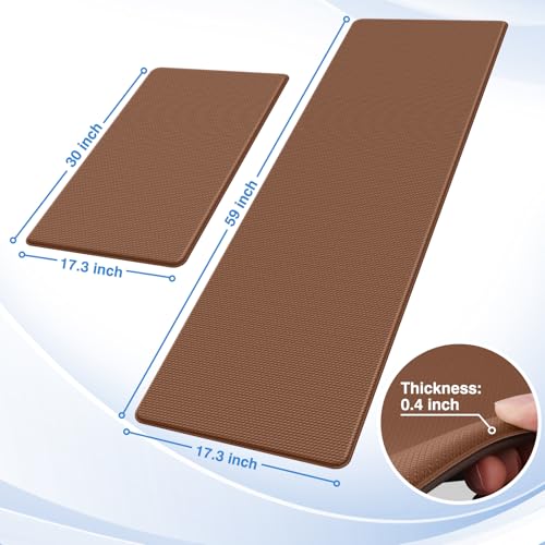 Image of StepRite Kitchen Mats, 2PCS Kitchen Rugs, Cushioned Anti Fatigue Kitchen Mats for Floor, Non-Slip Standing Desk Mat, Waterproof Kitchen Rug Set for Floor, Office, 17.3 inchx30 inch+17.3 inchx59 inch, Terracotta Brown
