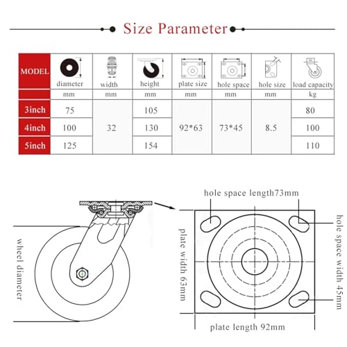 Roues pivotantes anti-vibration avec frein pour chariots instables