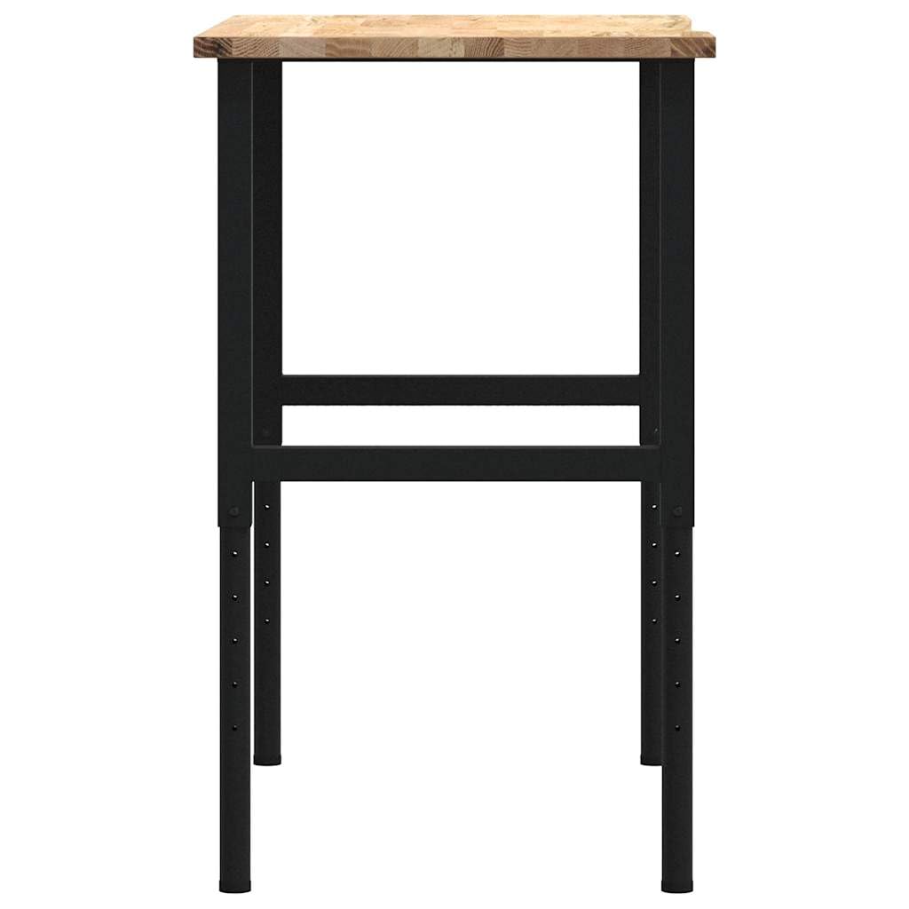 Banco de trabajo de madera maciza de roble 100 x 60 x (71,5 – 98) cm con estructura de metal pulverizado, altura regulable para taller, hobby, garaje, con gran placa de madera y práctico